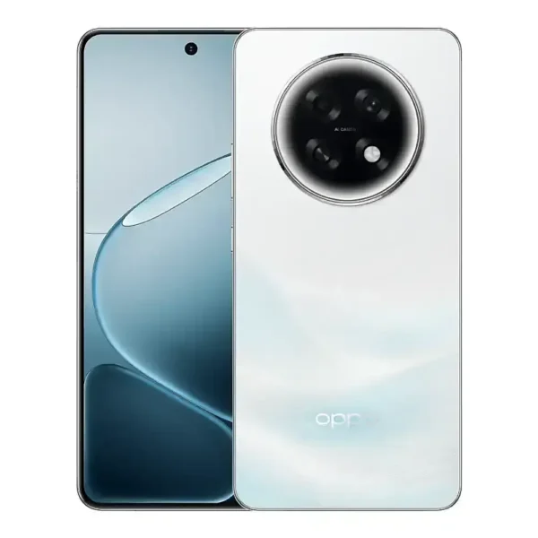OPPO A6 Max 5G Smartphone OPPO A6 Max 5G with circular camera module, sleek design, and white finish.